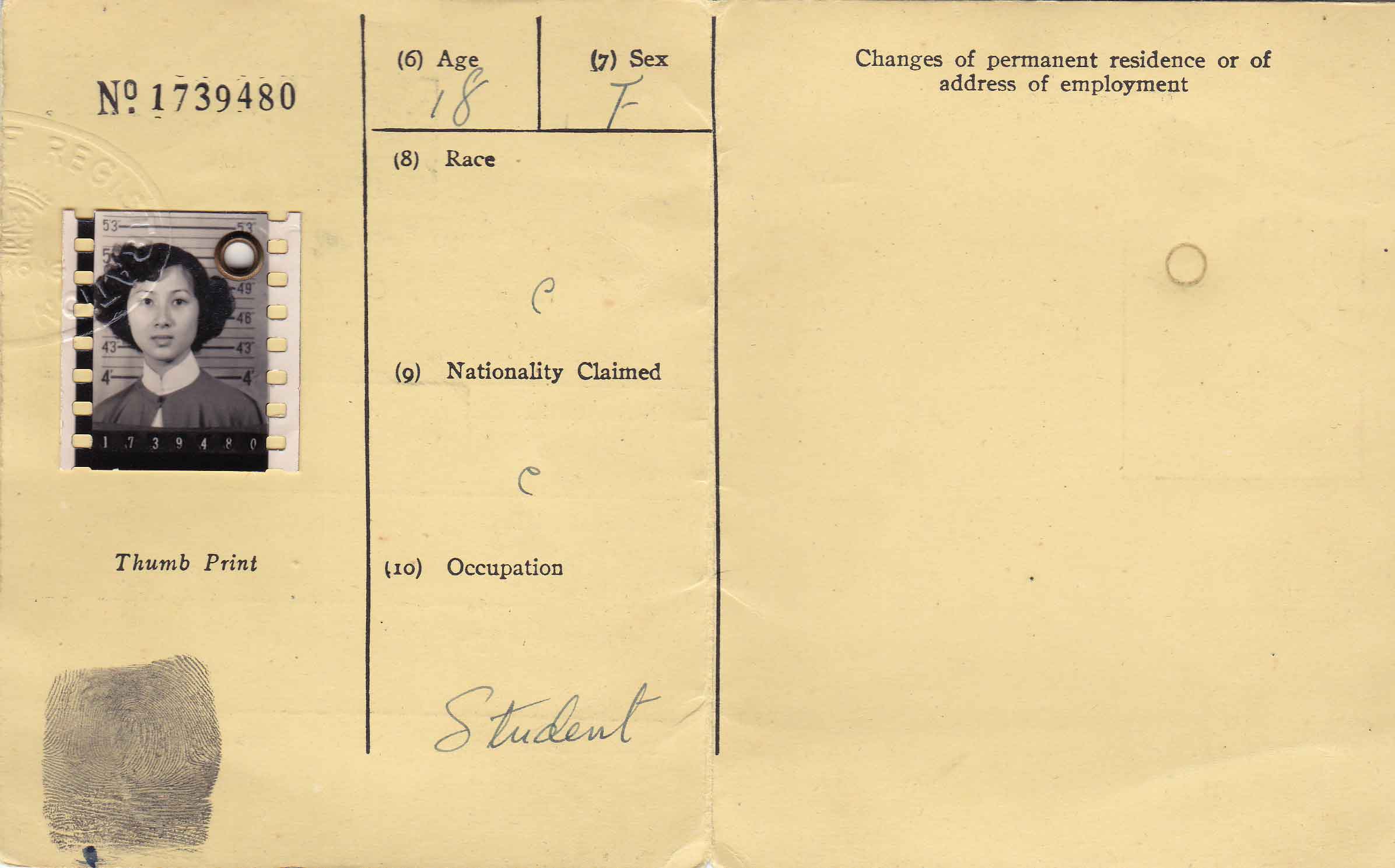 Wai Ying's Student Card