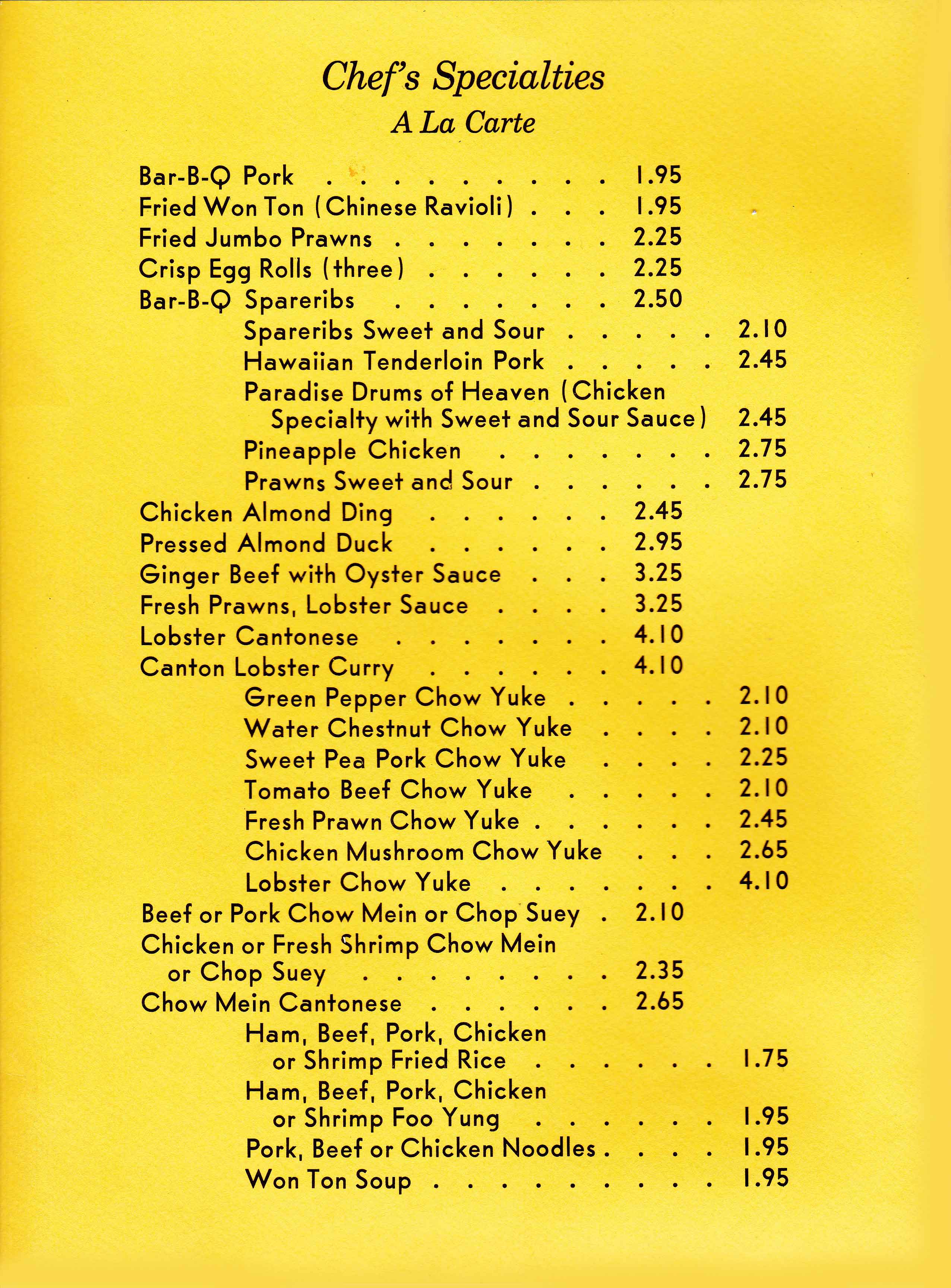 Menu Chef Specialties Page